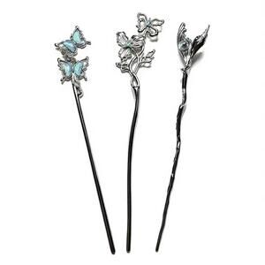 Elegant Silver Butterfly and Floral Hair Sticks Set
